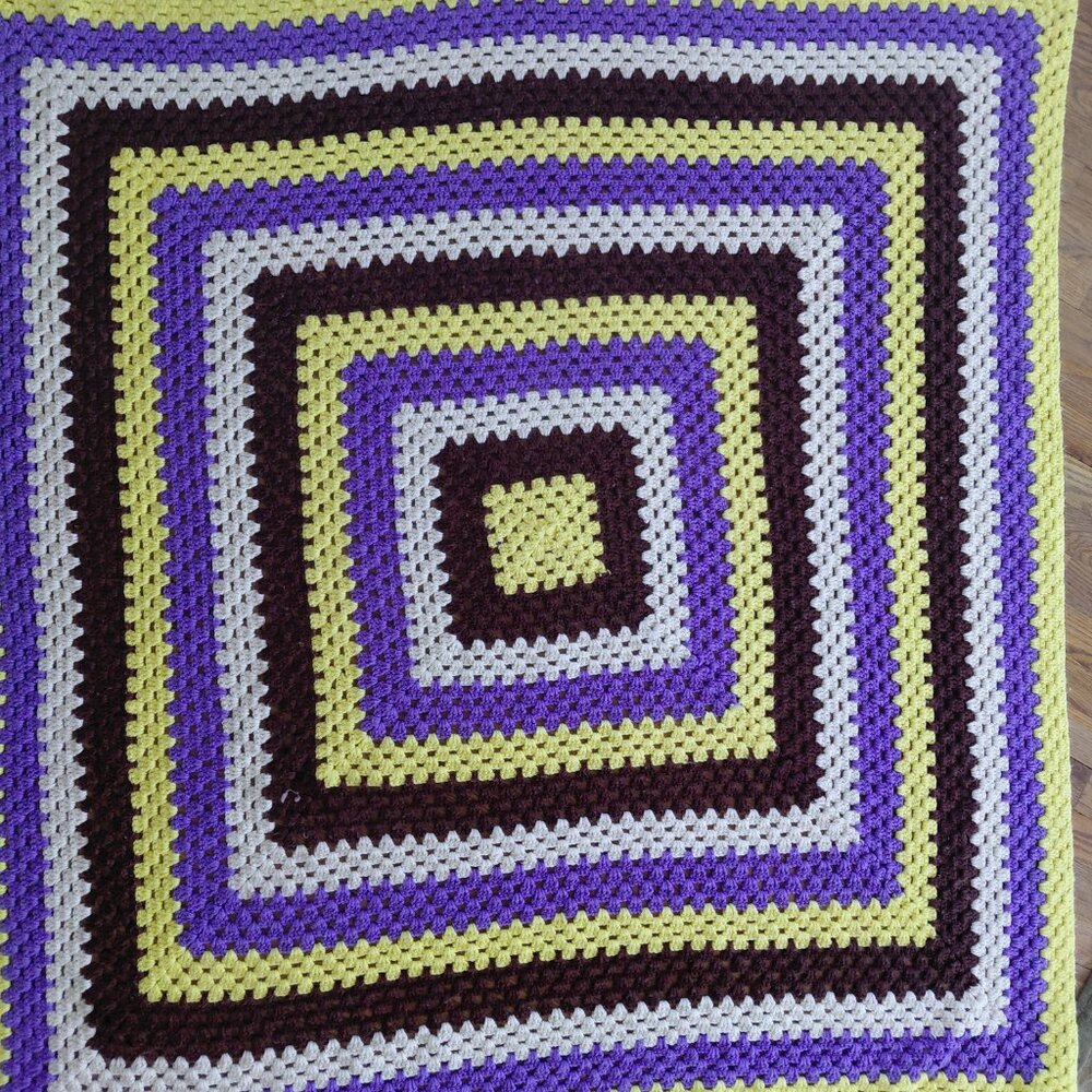 Cottagecore Crochet Granny Square Blanket Vintage Style Afghan Throw 58in